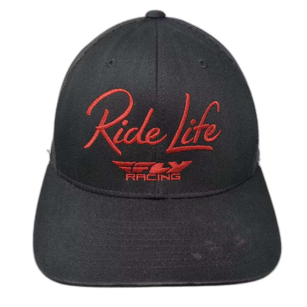 Fly Racing Ride Life Trucker Hat Black Red OS Mesh Snapback Embroidered Moto